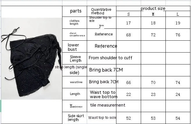 Black polyester three-piece bikini swimsuit set with separate top and shorts