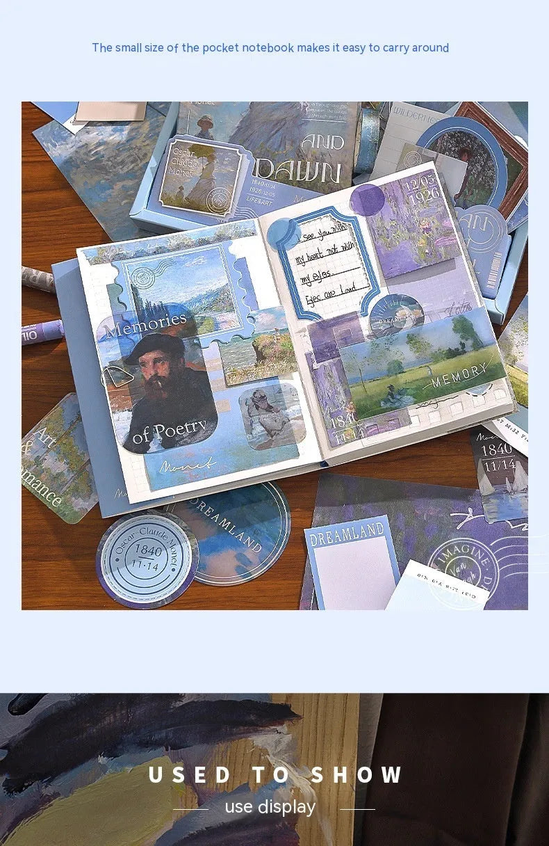 A6 creative journal gift box with grid notebook, decorative papers, cards, and retro plaid design