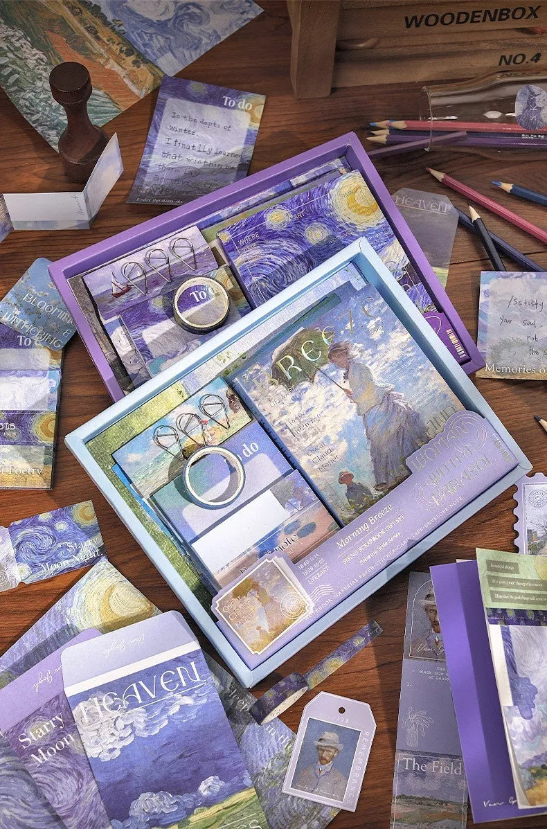 A6 creative journal gift box with grid notebook, decorative papers, cards, and retro plaid design