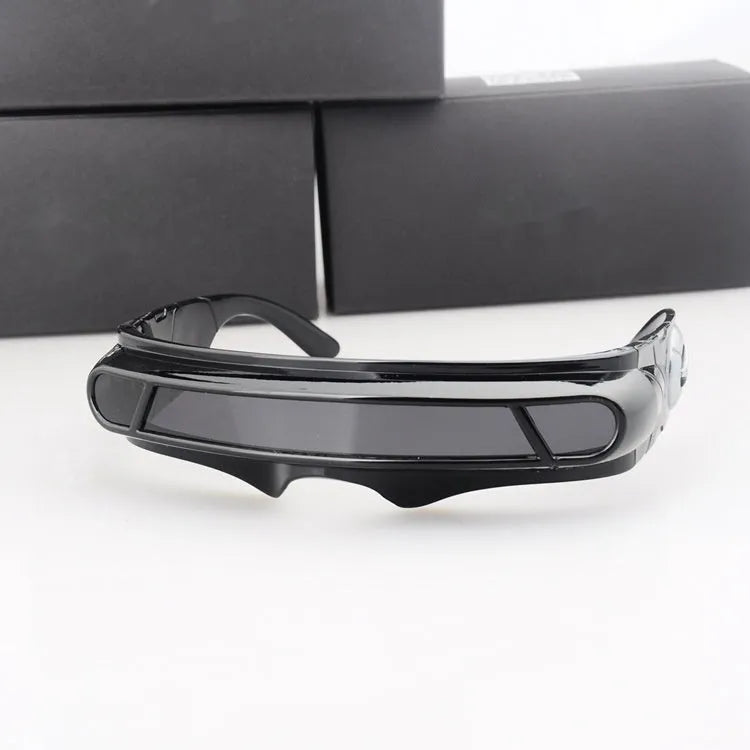 Polarised sports sunglasses with a black PC frame and colour film lenses in grey, red mirror, or blue mirror finish.