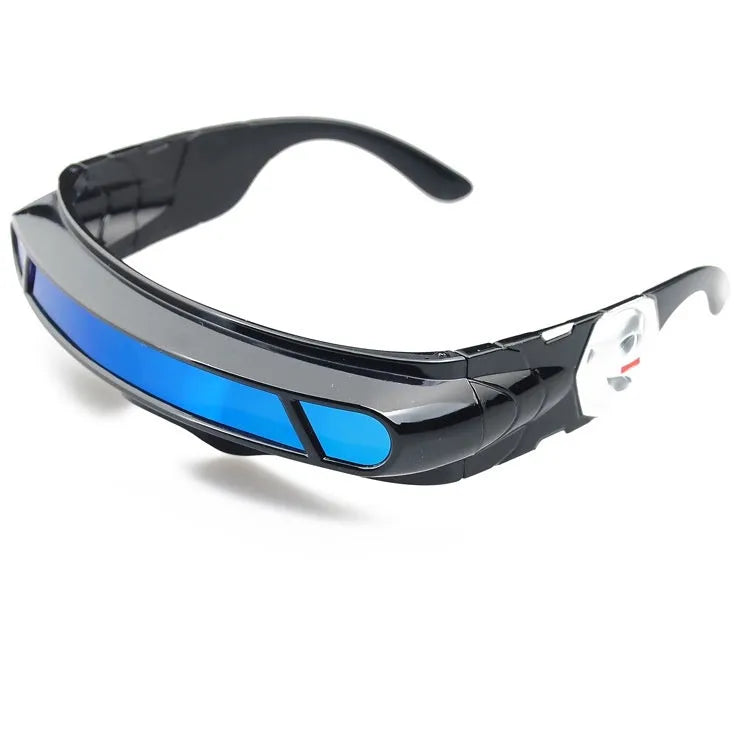 Polarised sports sunglasses with a black PC frame and colour film lenses in grey, red mirror, or blue mirror finish.