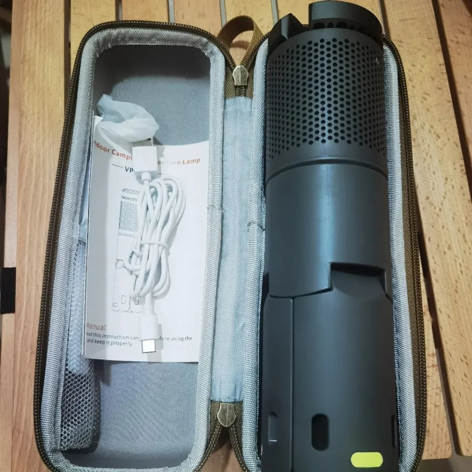 Portable LED camping light in creamy white or dark grey colour with button switch