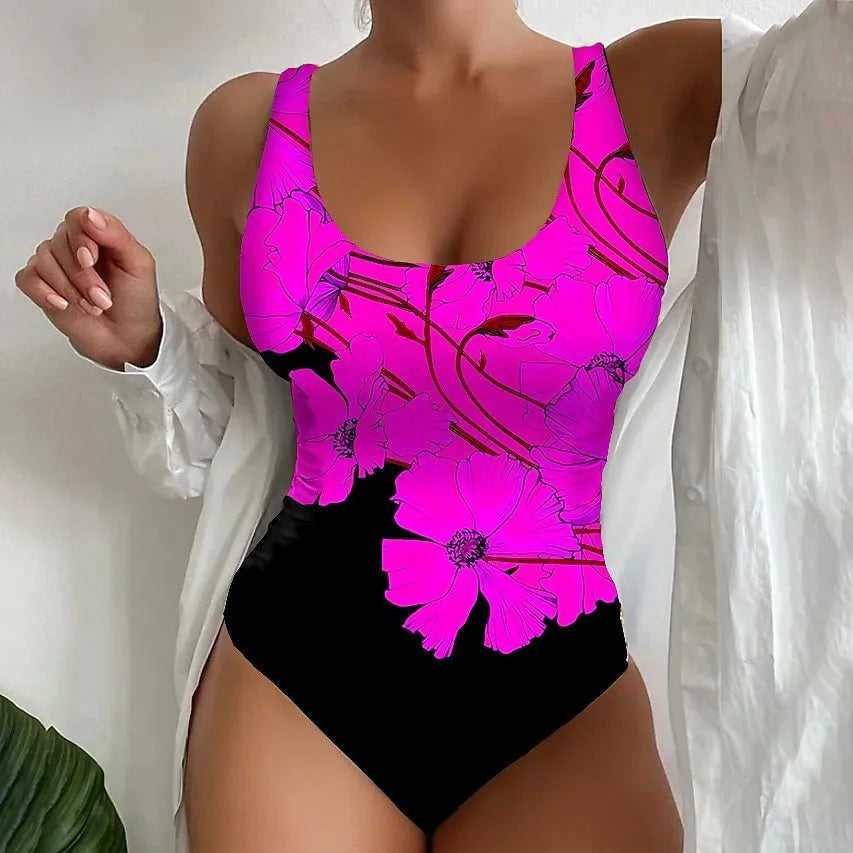 Women's 3D printed one-piece swimsuit in Lycra blend fabric available in orange red, sky blue and purple colours
