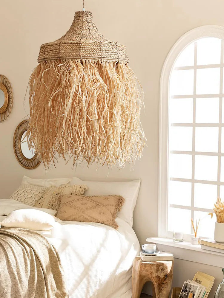 Southeast Asian style restaurant pendant light with 50cm diameter woven from wild vetch and willow