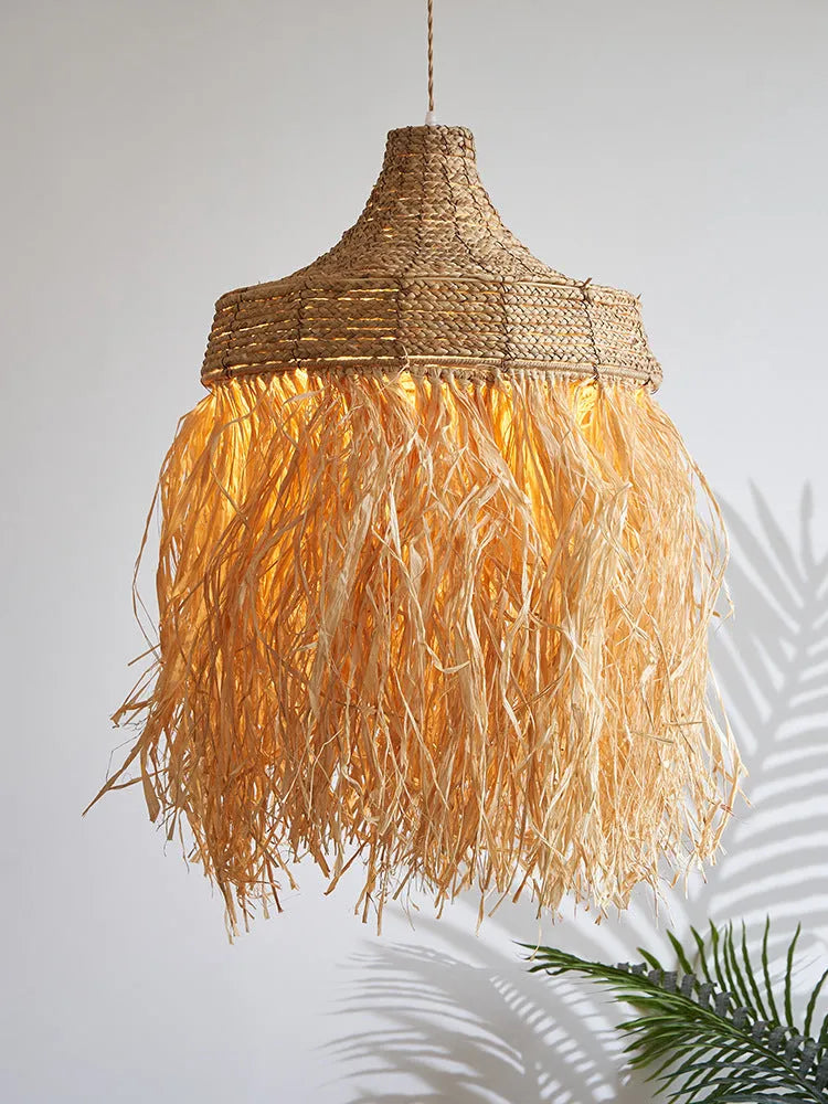 Southeast Asian style restaurant pendant light with 50cm diameter woven from wild vetch and willow