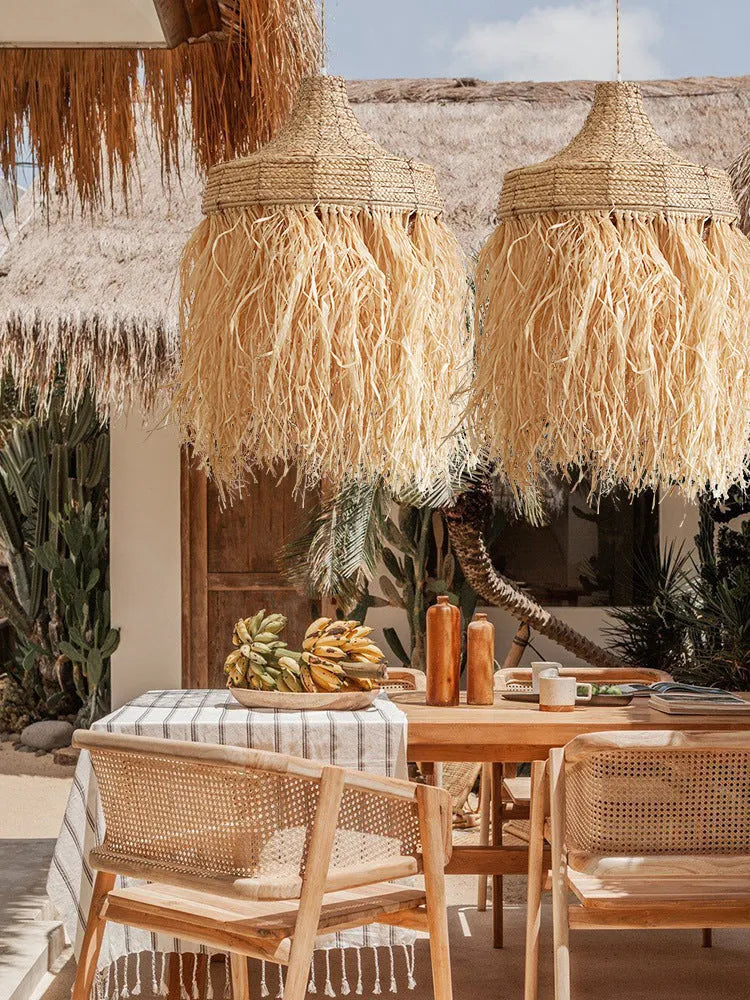 Southeast Asian style restaurant pendant light with 50cm diameter woven from wild vetch and willow
