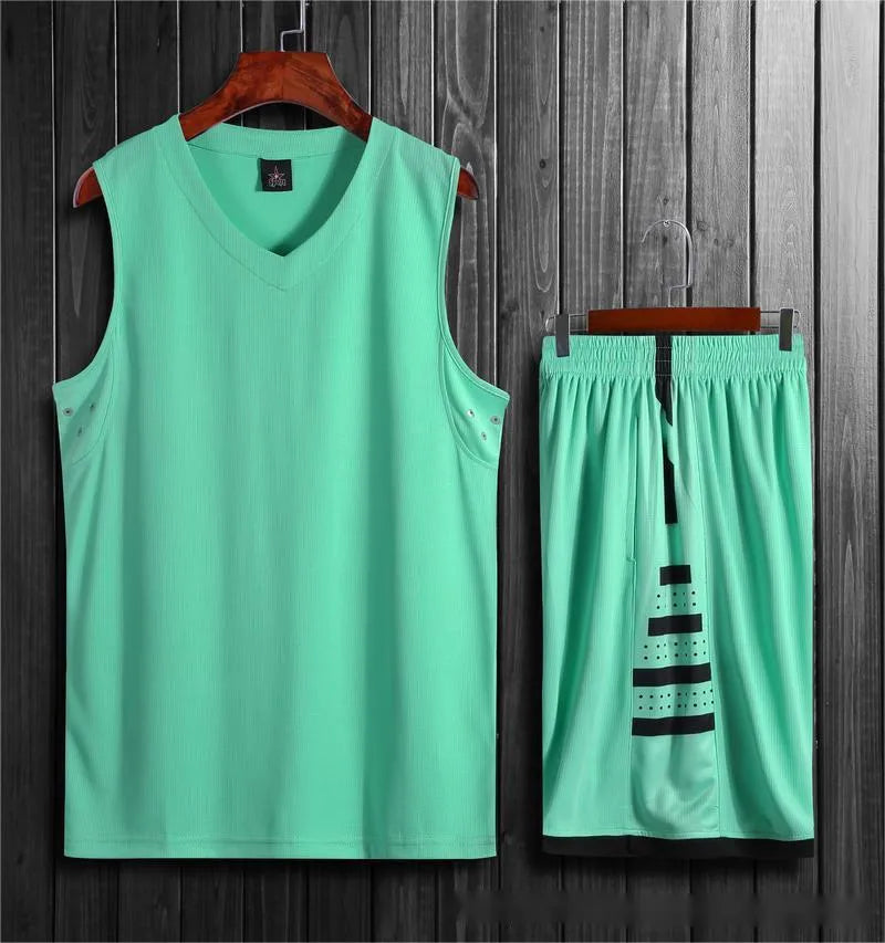 Unisex white breathable sports vest and pants set for basketball training on a mannequin