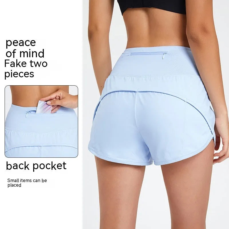 Women's high-waist quick-dry nylon fitness shorts in black, water blue, or white