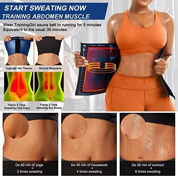 Neoprene abdominal support girdle with adjustable fastening in blue colour, showing waist shaping design