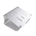 Aluminium laptop cooling bracket in silver colour with rotating base design.