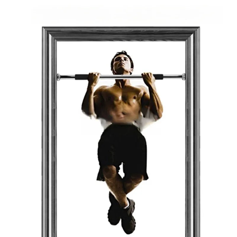 Adjustable steel horizontal pull-up bar with parallel bars extended for door frame installation