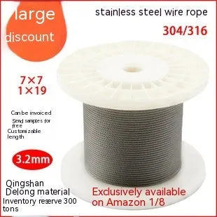 304 stainless steel invisible anti-theft wire rope cable on white background showing multi-strand construction
