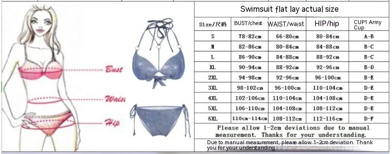 Blue women's split bikini swimsuit with printed pattern for swimming