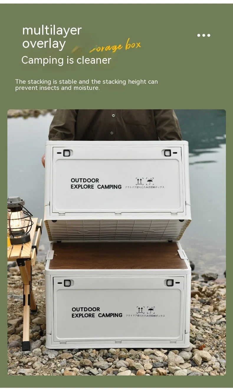 Large white plastic storage box with 45L capacity for household and camping organisation