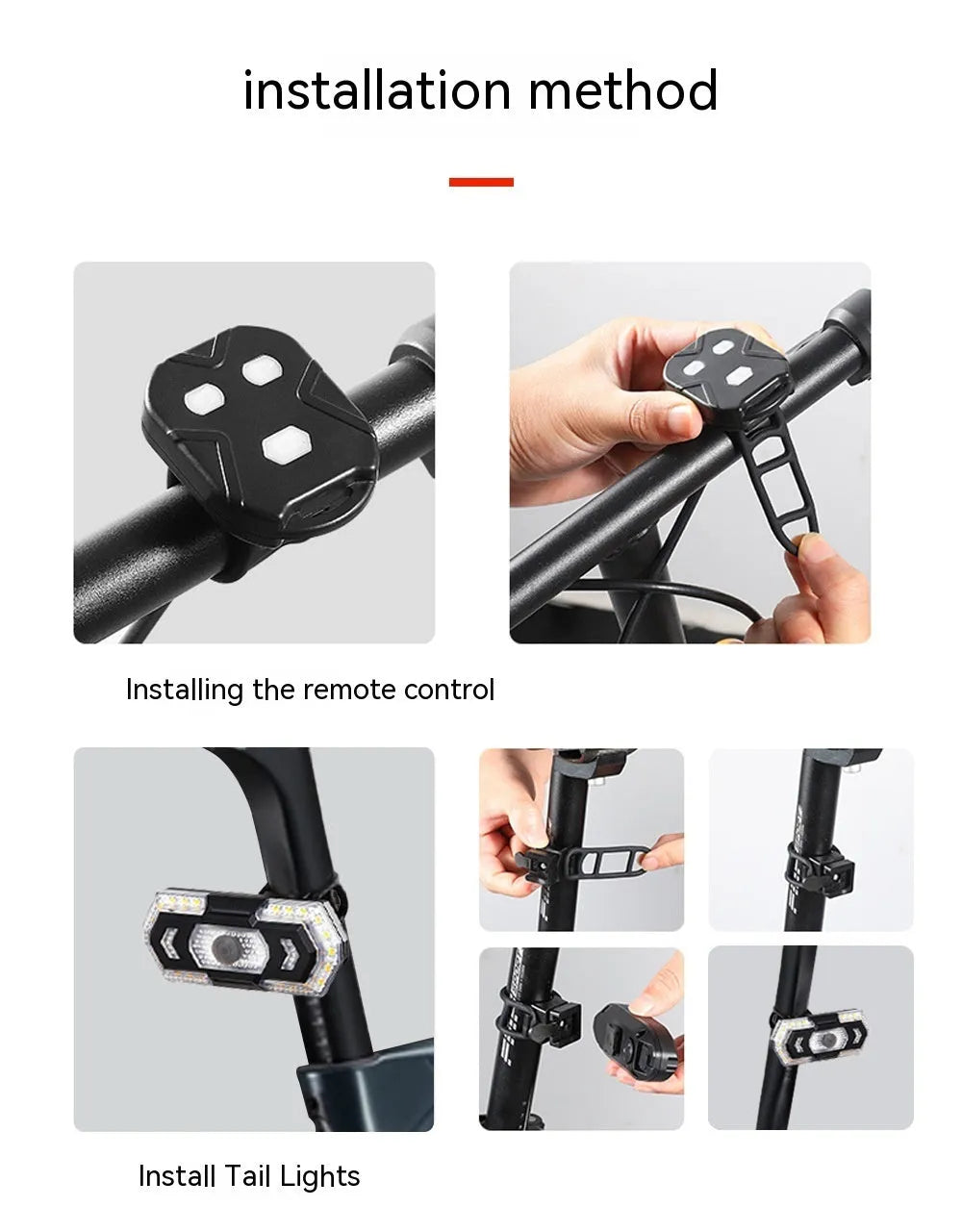 Black wireless remote control vehicle taillight with turn signal indicators and USB charging port