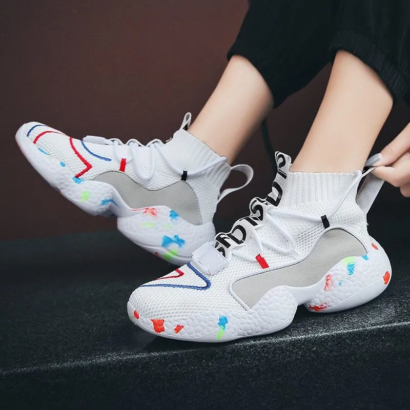 Men's camouflage vulcanize sneakers with mesh upper and rubber sole in striped pattern