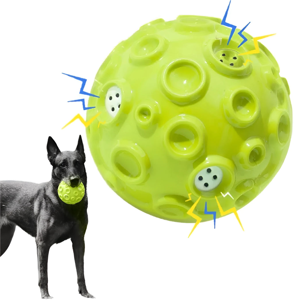Colourful dog chew ball with textured surface and two-layer rubber construction for aggressive chewers