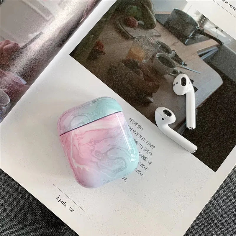 White marble pattern hard PC protective cover for AirPods 1 and 2 charging case