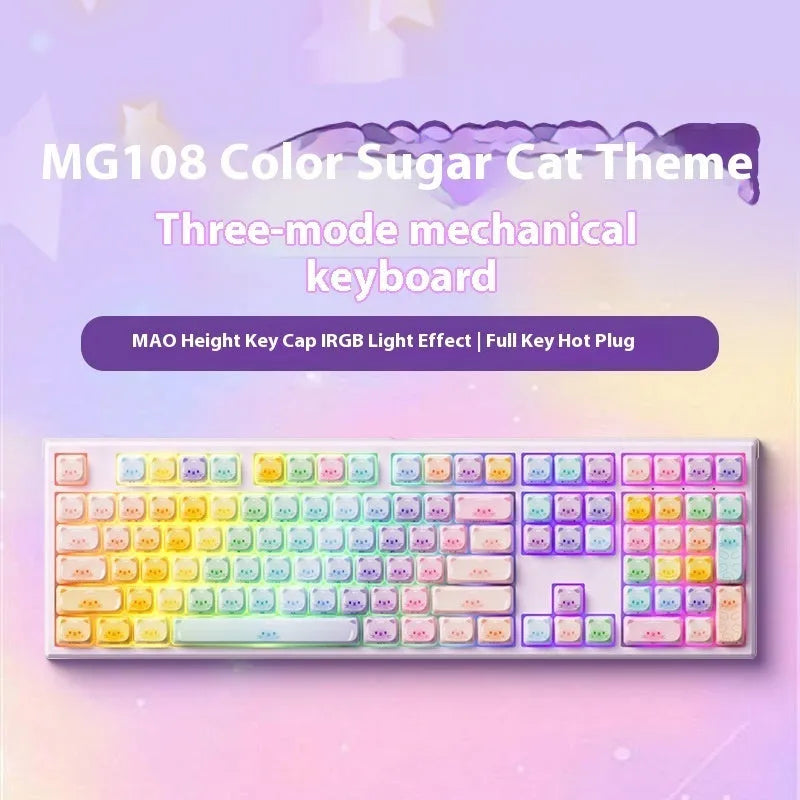Coloured sugar cat Bluetooth mechanical keyboard with piano switches and themed keycaps