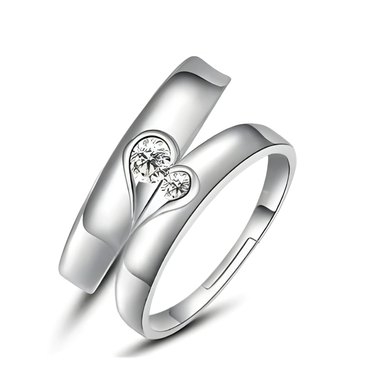 Heart-shaped diamond ring on finger, copper electroplate finish, couples wedding engagement style