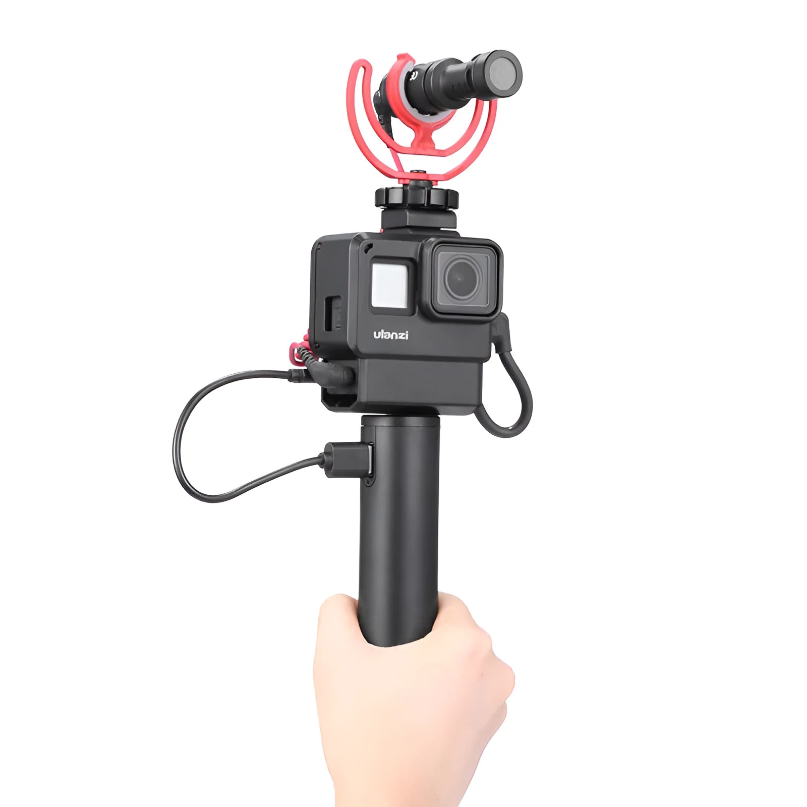 Black aluminium alloy charging handle power bank measuring 12.5cm with 6800mAh capacity