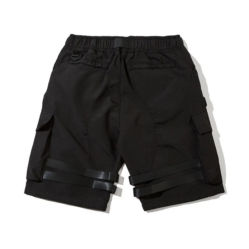 Men's black acetate fibre straight cut workwear shorts for summer in street style