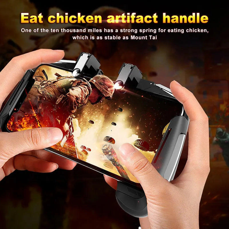 AK16 extendable L1 R1 trigger gamepad controller clamped onto a mobile phone