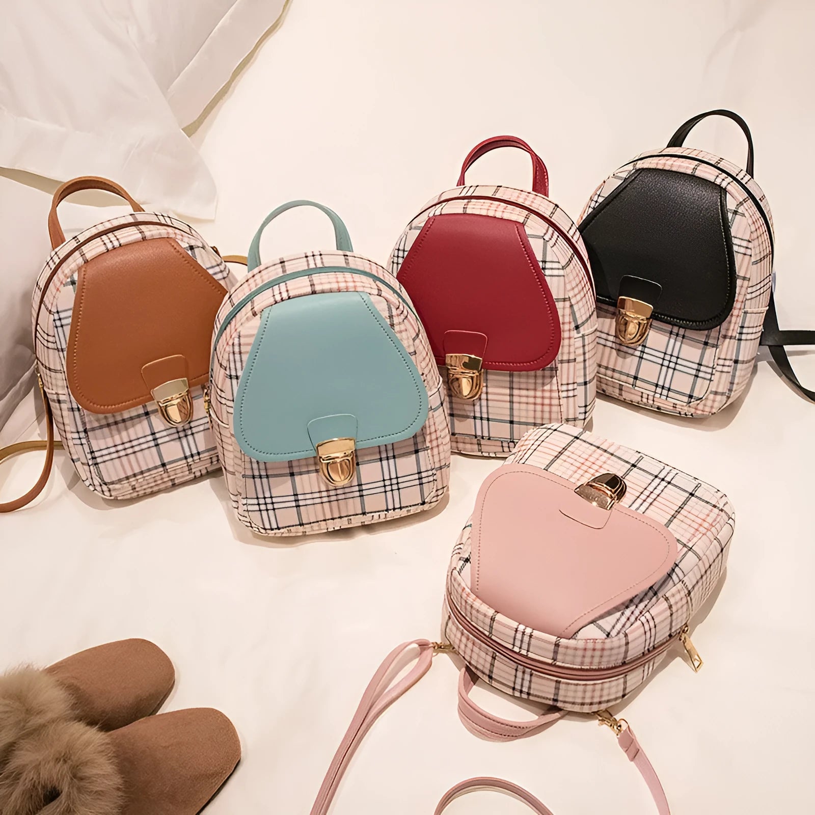 One shoulder diagonal phone bag in PU fabric available in black, blue, brown, pink, and red colours.