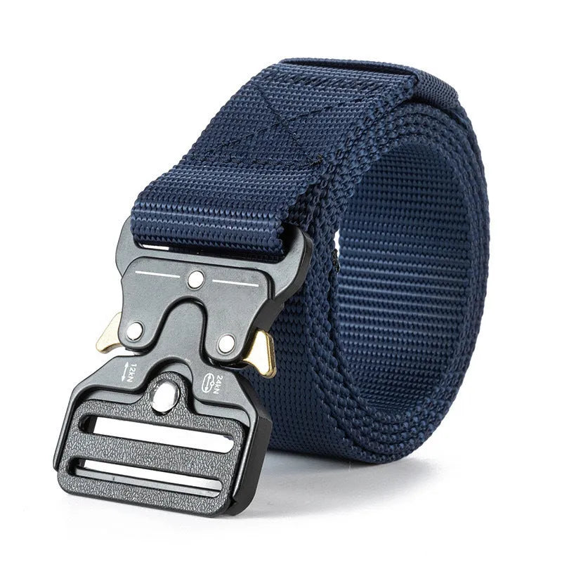 Men's thick canvas belt with an alloy release buckle in Army Green colour