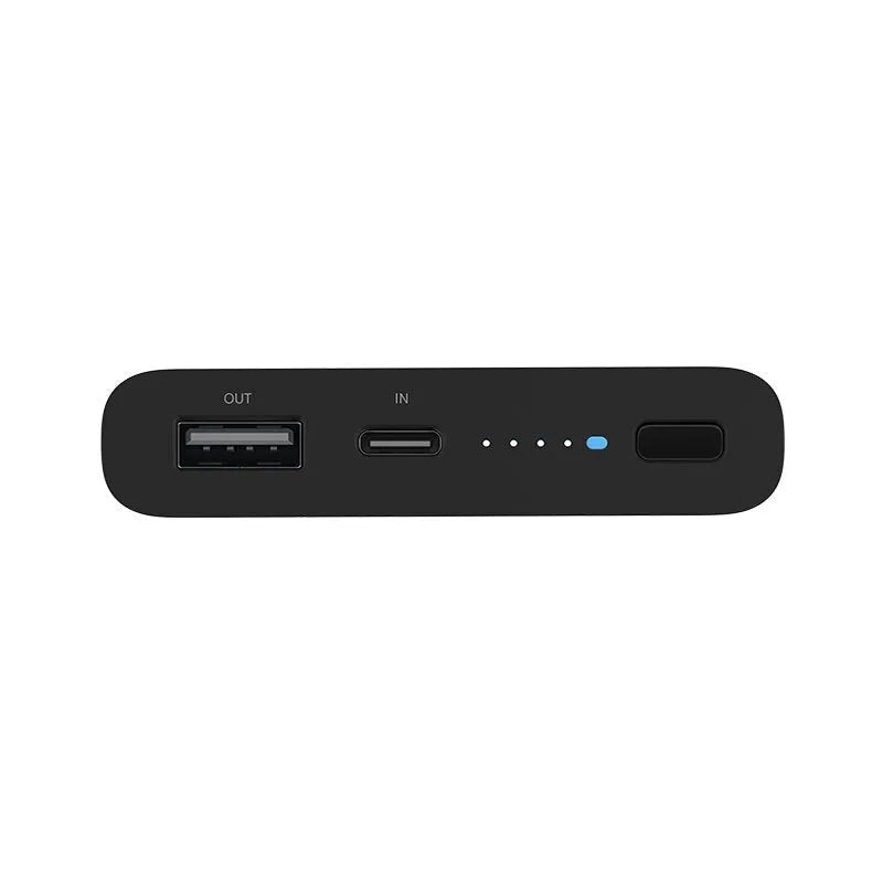 Black or white plastic 10000mAh power bank with wireless charging and USB Type-C port.