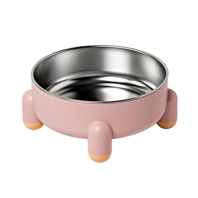 Stainless steel pet bowl with non-slip base in pink, white or green colours