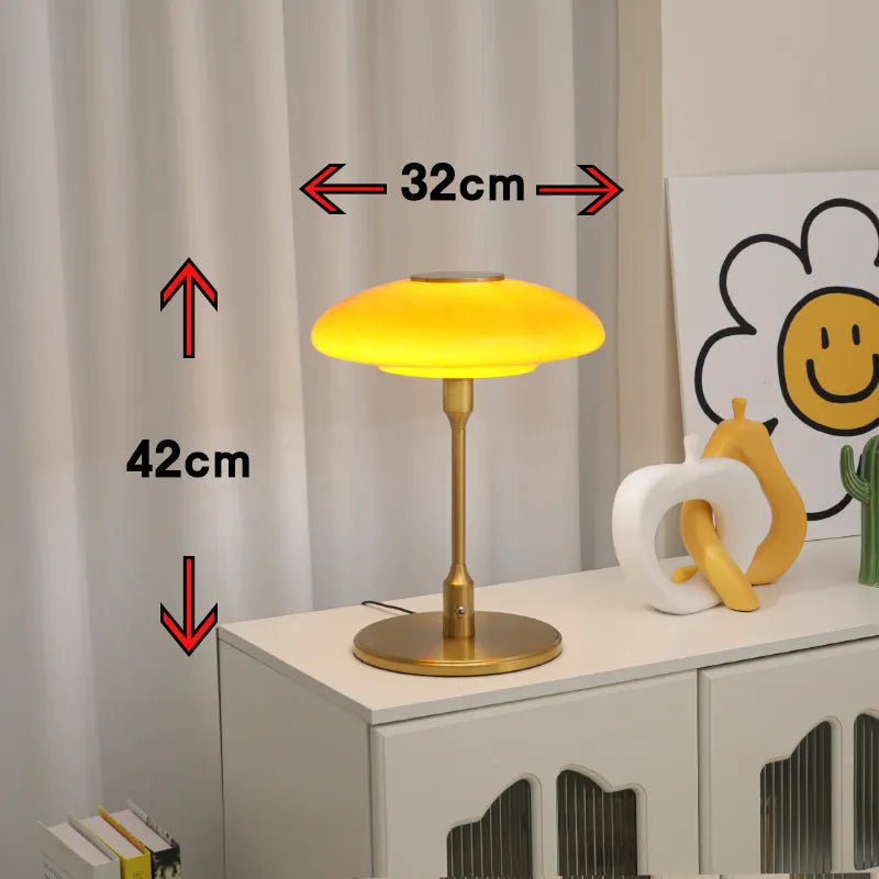 Korean vintage style bedside table lamp with metal holder in golden orange colour