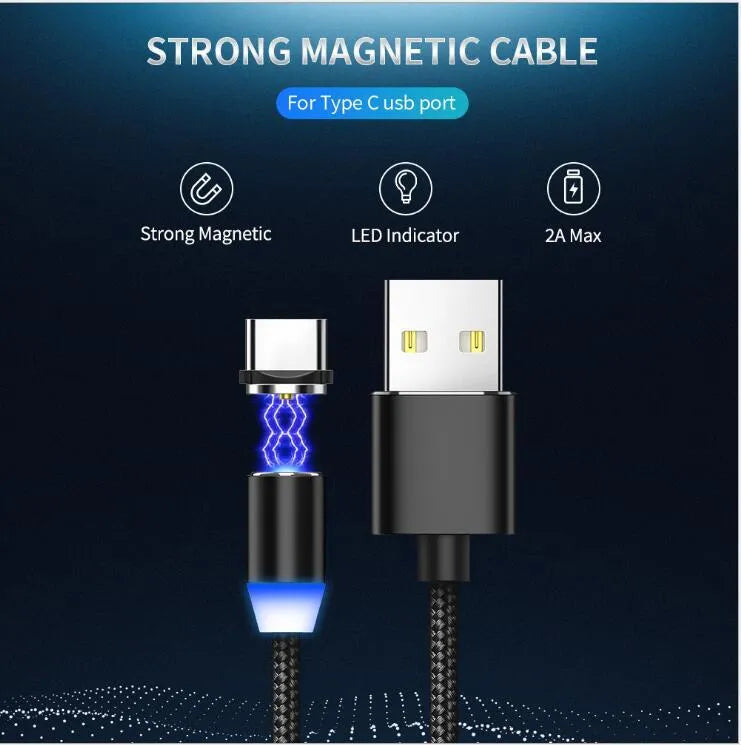 YBD 1 metre cotton braided magnetic charging cable with LED light and aluminium shell