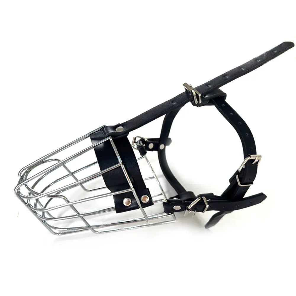 Black metal wire basket muzzle for Golden Retriever and German Shepherd dogs