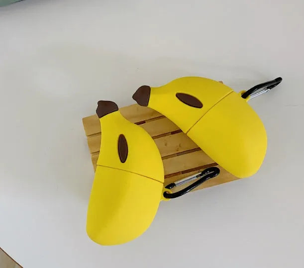 Yellow banana-themed silicone protective case for AirPods Pro compatible wireless headphones