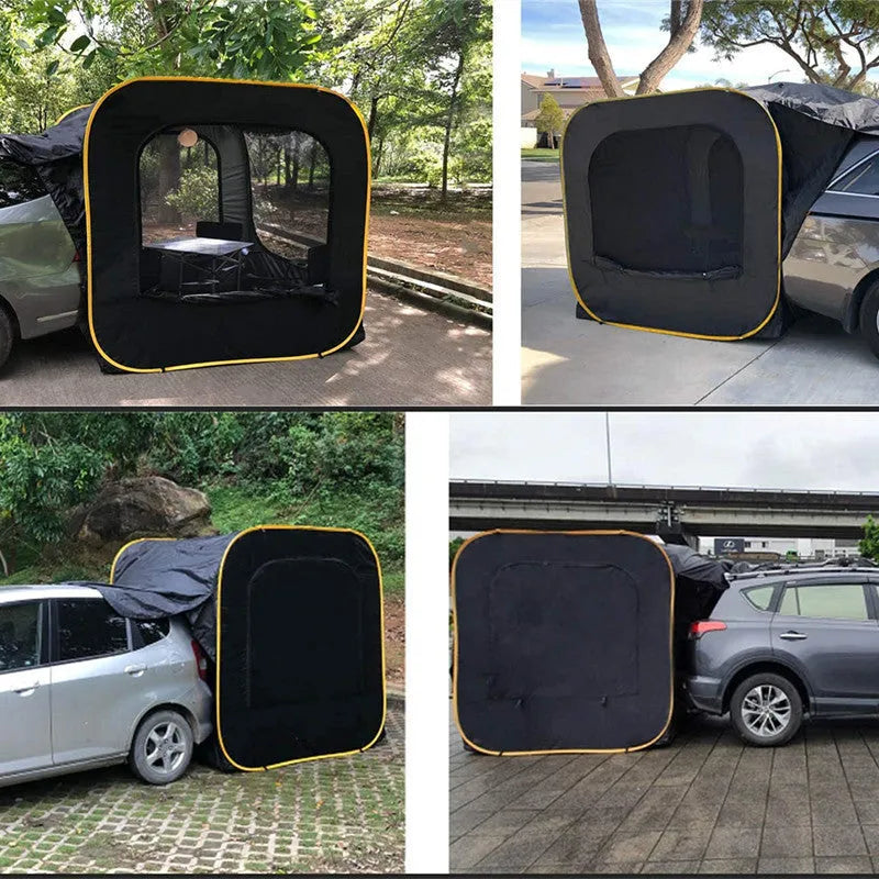 Black pop-up outdoor camping car tail tent unfolded to 200x200x200cm with waterproof Oxford cloth and steel framework