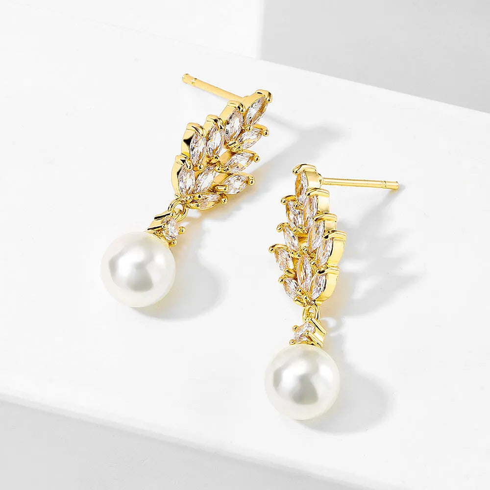 Geometric flower earrings with micro inlaid zircon stones in gold, platinum, and rose gold plating