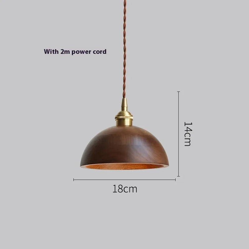 Black walnut single-head droplight chandelier with copper wood art construction.