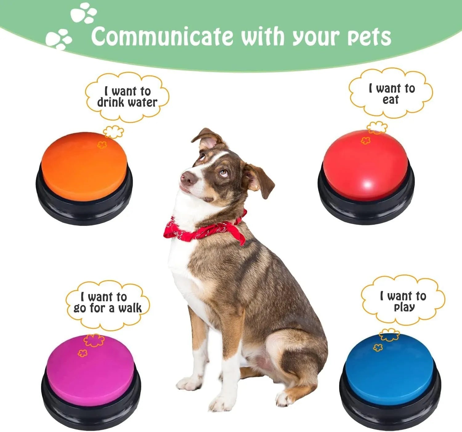 Voice recording button for dog training in multiple colours with 30-second recording capacity
