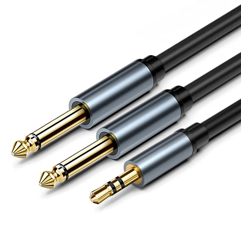 3.5mm to 6.5mm male-to-male stereo audio cable with gold-plated connectors