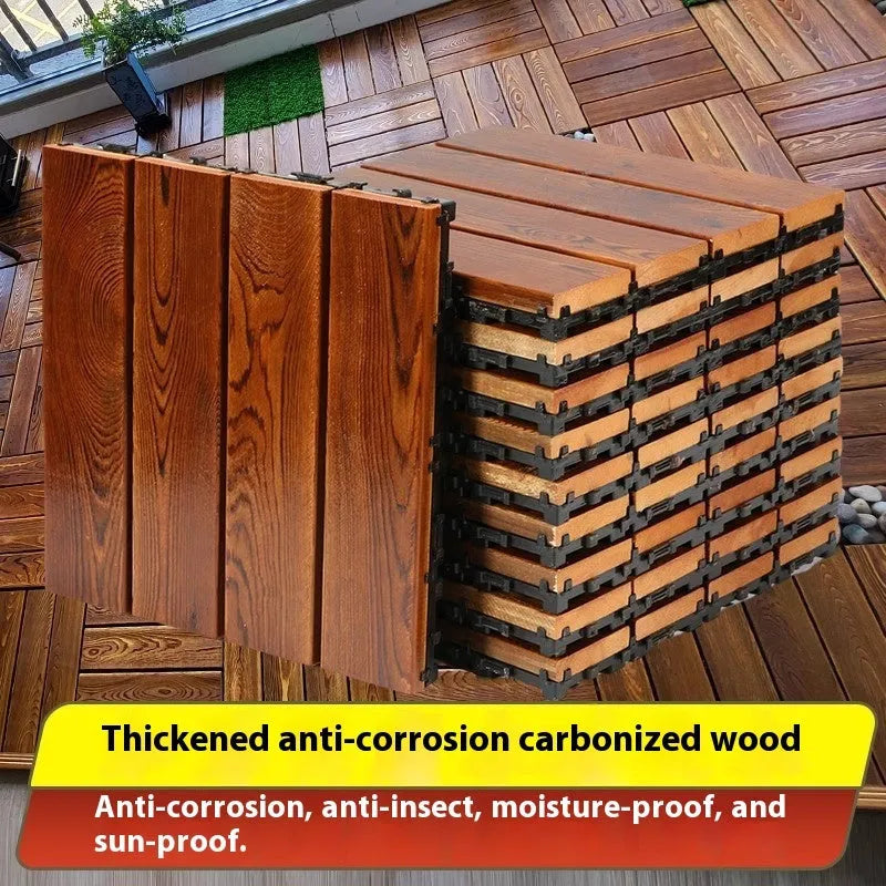Camphor pine wooden flooring tiles measuring 30x30cm with brushed finish