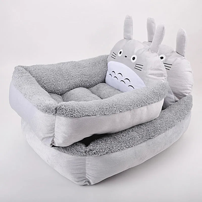 Cartoon-style pet sofa bed for small dogs and cats in blue, with washable cover