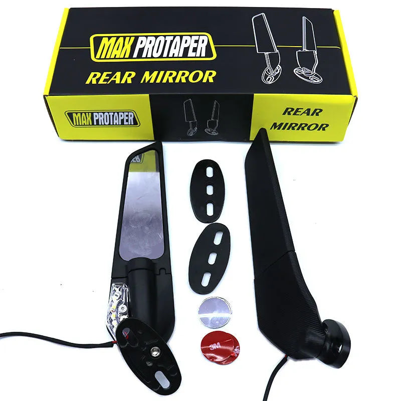 Yellow motorcycle rearview mirror spoiler with convex reflector lens and aluminium alloy housing
