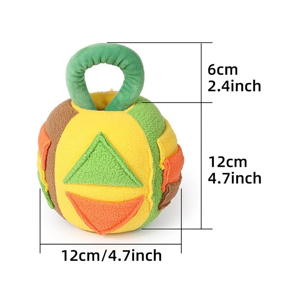 Green or pink dog plush ball toy with treat pockets and squeaker for small to medium dogs