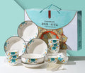 Flower In Ink bone china 22-piece tableware set with bowls, spoons, plates, large bowl, and spoon