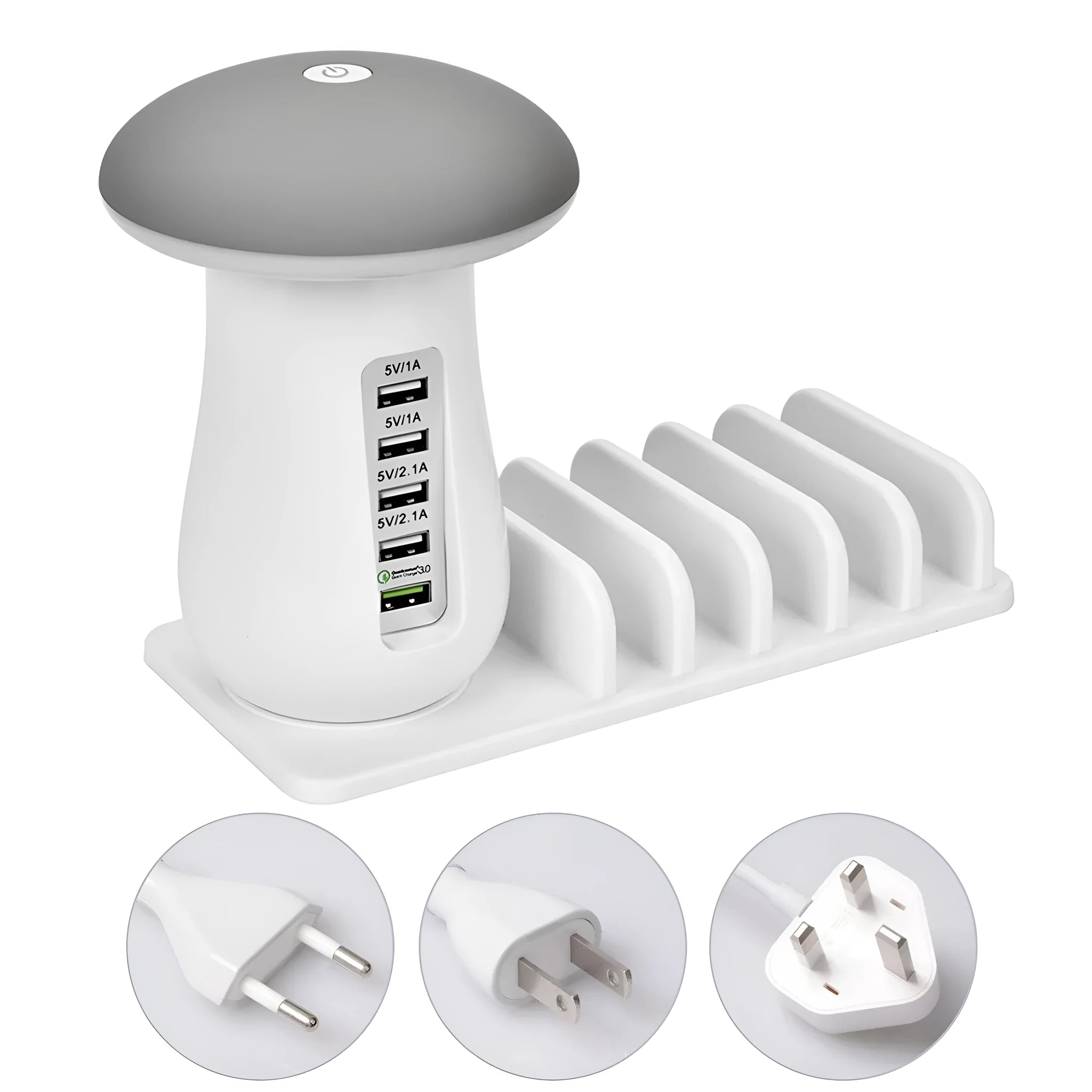 Besegad mushroom-shaped USB charging station with LED light and five ports