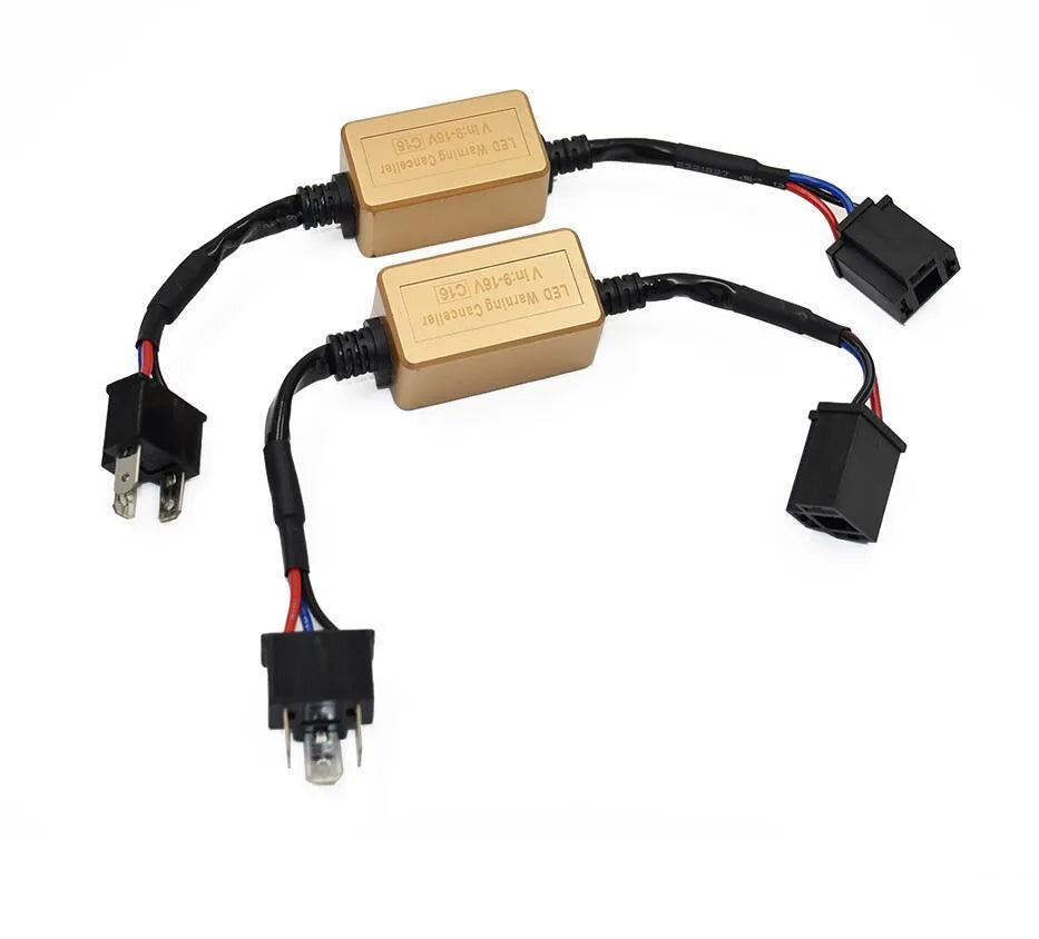 Black alloy LED car headlight Canbus decoder for H4 H7 H11 compatibility.