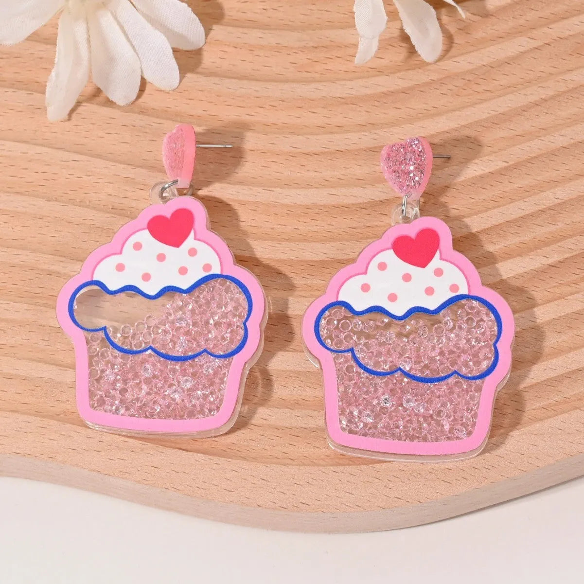 Colourful acrylic earrings with cherry, strawberry, watermelon, pineapple, coconut tree, cake, and ice cream designs for women.