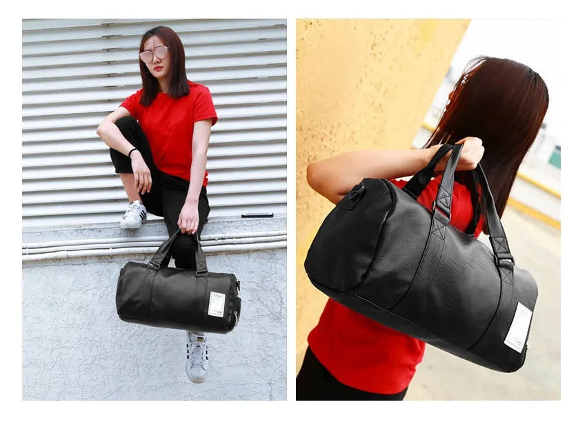 Black waterproof sports bag with diagonal strap and separate shoe compartment