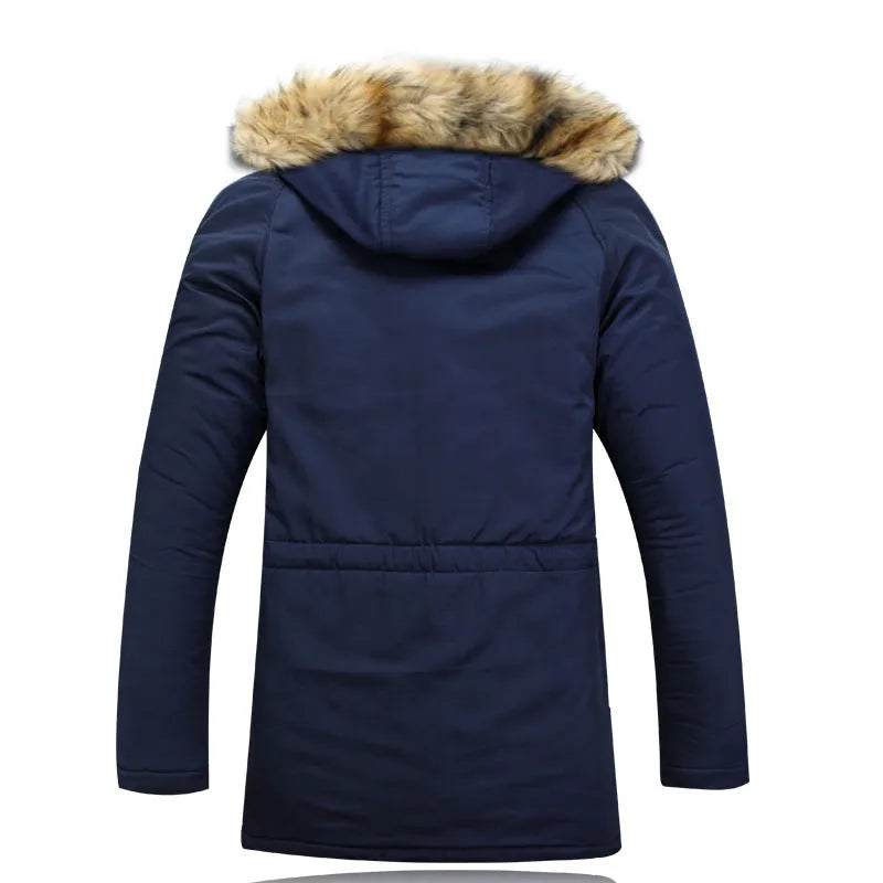 Padded hooded thickening nylon winter jacket in Army Green, plain pattern, zip front